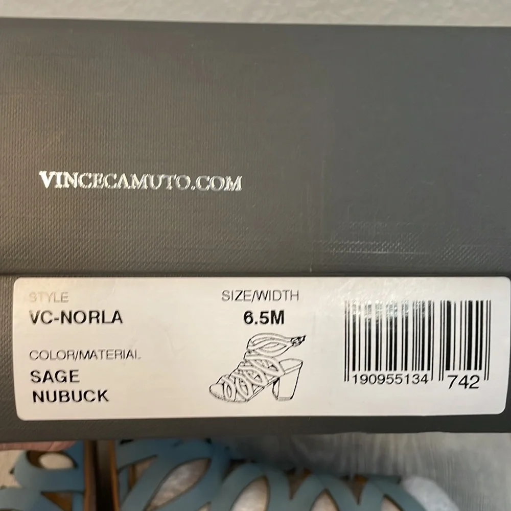 NIB Vince Camuto Norla Sage Nubuck Blue Suede Leather Heel Sandals 6.5 - Picture 7 of 7